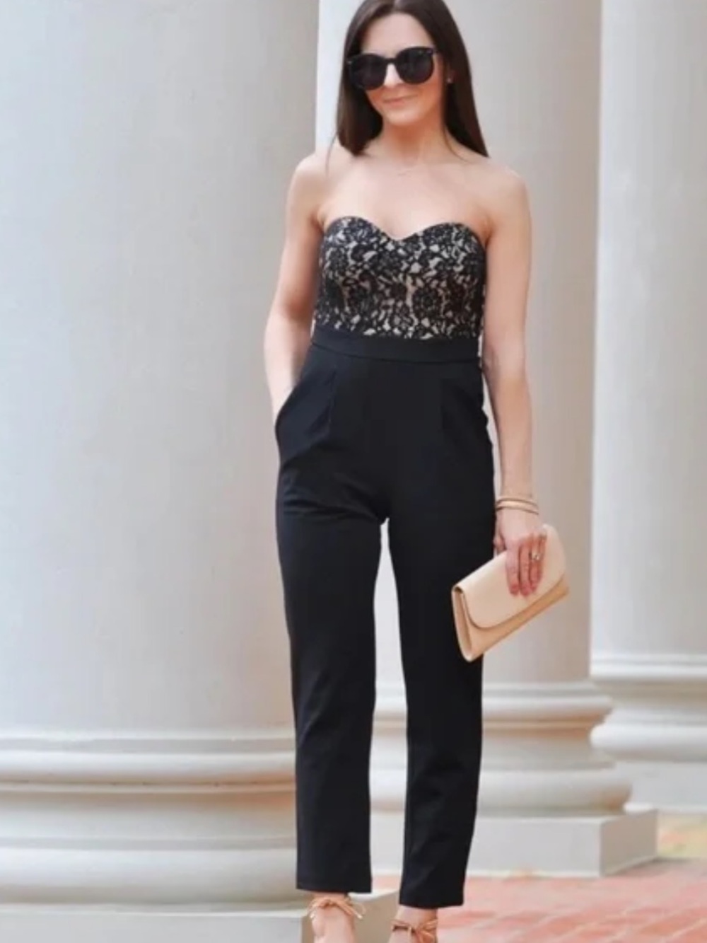 Express Black Strapless Lace Top Jumpsuit